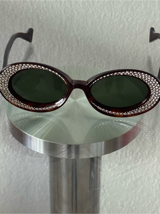 Gucci Accessories - Authentic Gucci Brown Oval Sunglasses with Green Lenses and Crystal Trim